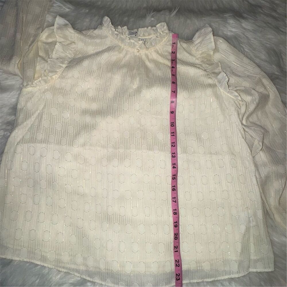 Joie Women's Ivory and Gold Ruffle Blouse M Long Balloon Sleeve Party Christmas - Picture 13 of 17